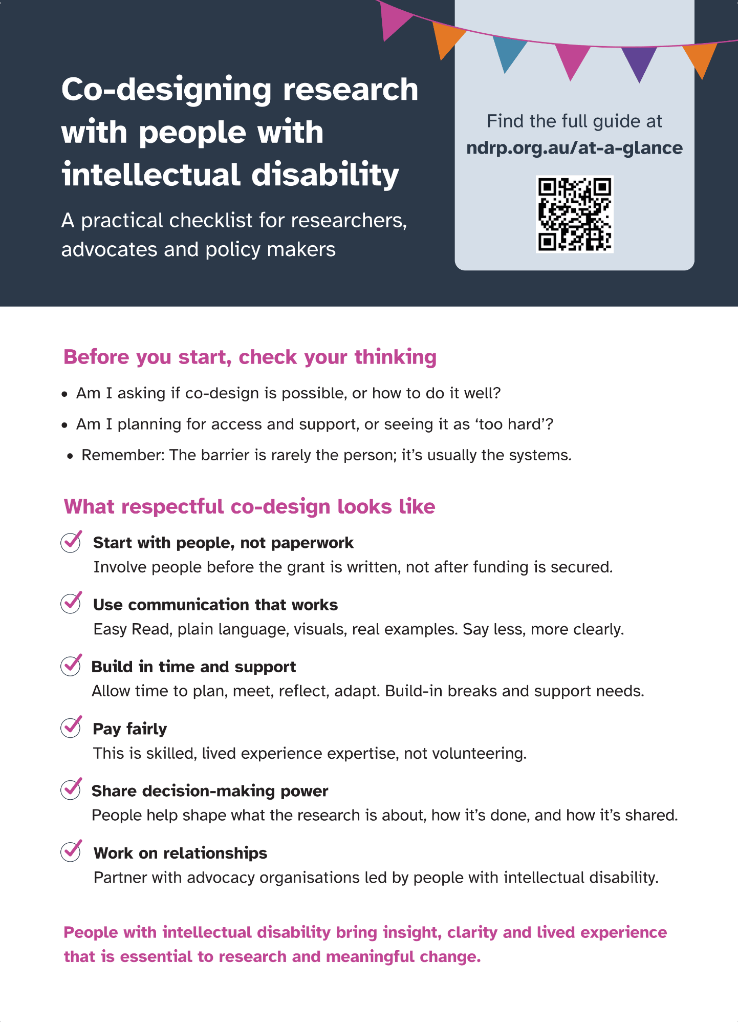A preview of the Co-designing research with people with intellectual disability worksheet.
