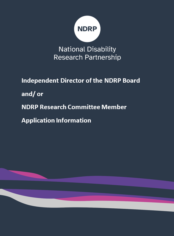 A navy blue background with text that says, "Independent Director of the NDRP Board and/or NDRP Research Committee Member Application Information." The NDRP logo is across the top.